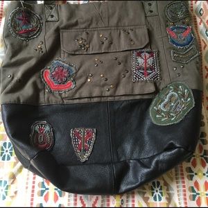 Free people large army green and leather tote